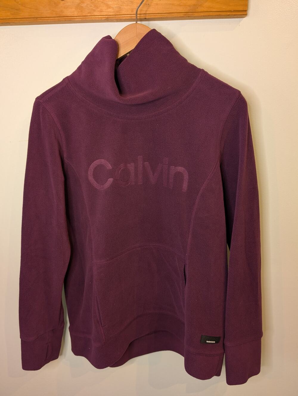 CALVIN KLEIN Women's Medium Burgundy Performance Fleece Pullover Cowl Neck